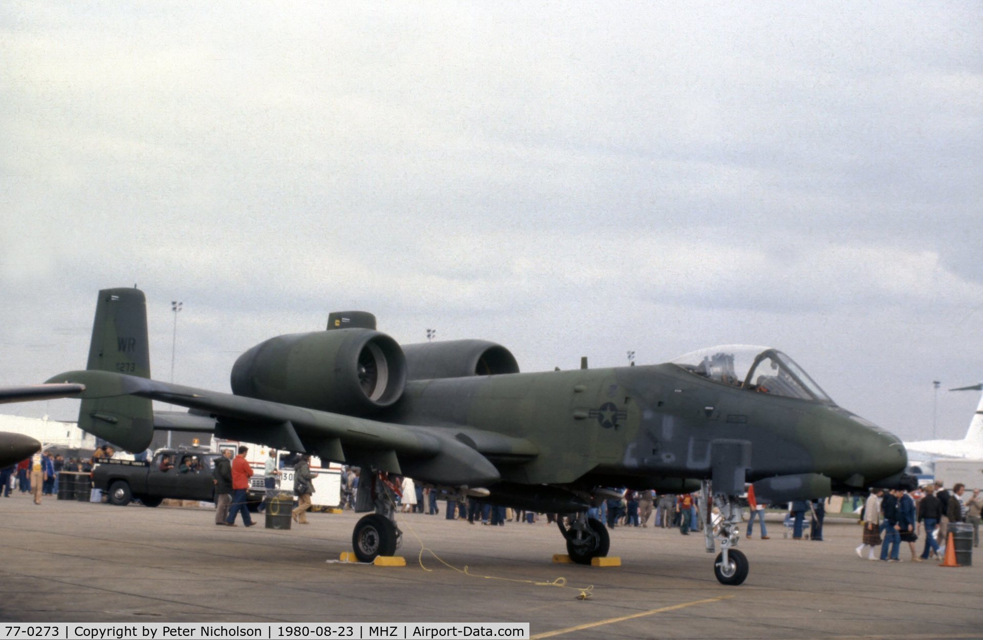 77-0273, 1977 Fairchild Republic A-10A Thunderbolt II C/N A10-0198, A-10A Thunderbolt of 91 Tactical Fighter Squadron/81 Tactical Fighter Wing at the 1980 RAF Mildenhall Air Fete.