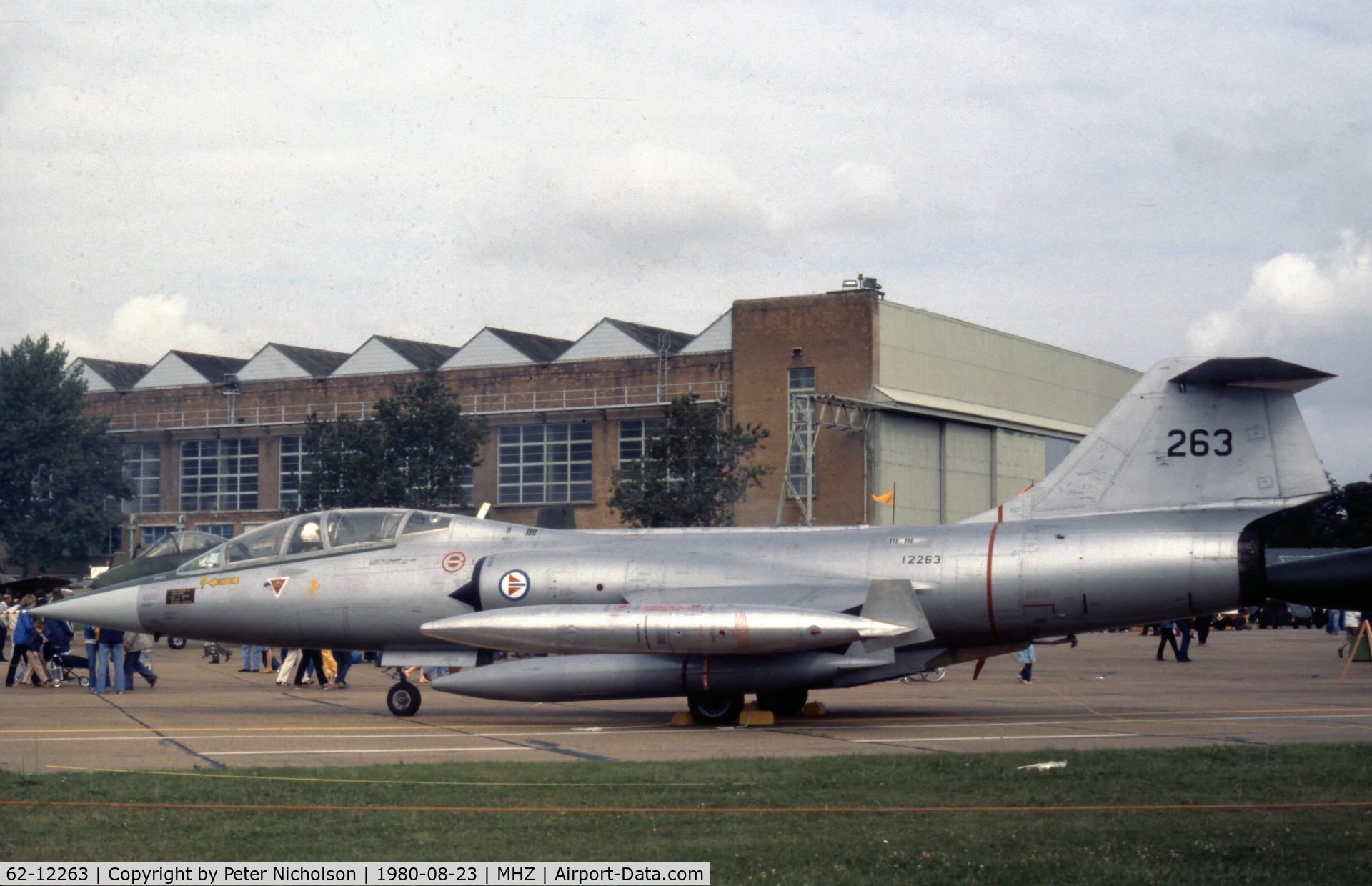 62-12263, 1962 Lockheed TF-104G Starfighter C/N 583C-5508, TF-104G as 12263 of 331 Squadron of the Royal Norwegian Air Force at the 1980 RAF Mildenhall Air Fete.