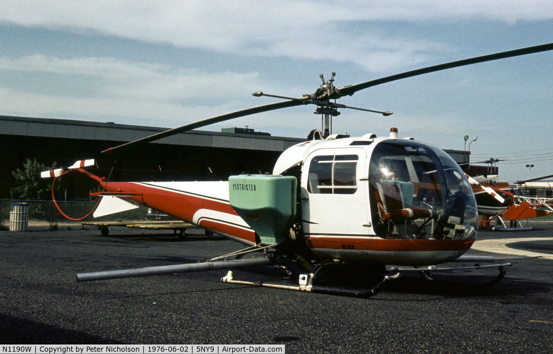 N1190W, 1965 Bell 47J-2A Ranger C/N 3302, Bell 47J-2A Ranger of Island Helicopters at Roosevelt Heliport, Long Island in the Summer of 1976.