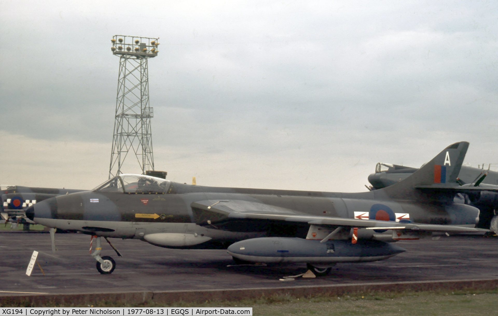 XG194, 1956 Hawker Hunter FGA.9 C/N 41H/680019, Hunter FGA.9 of 79 Squadron at the 1977 RAF Lossiemouth Open Day.