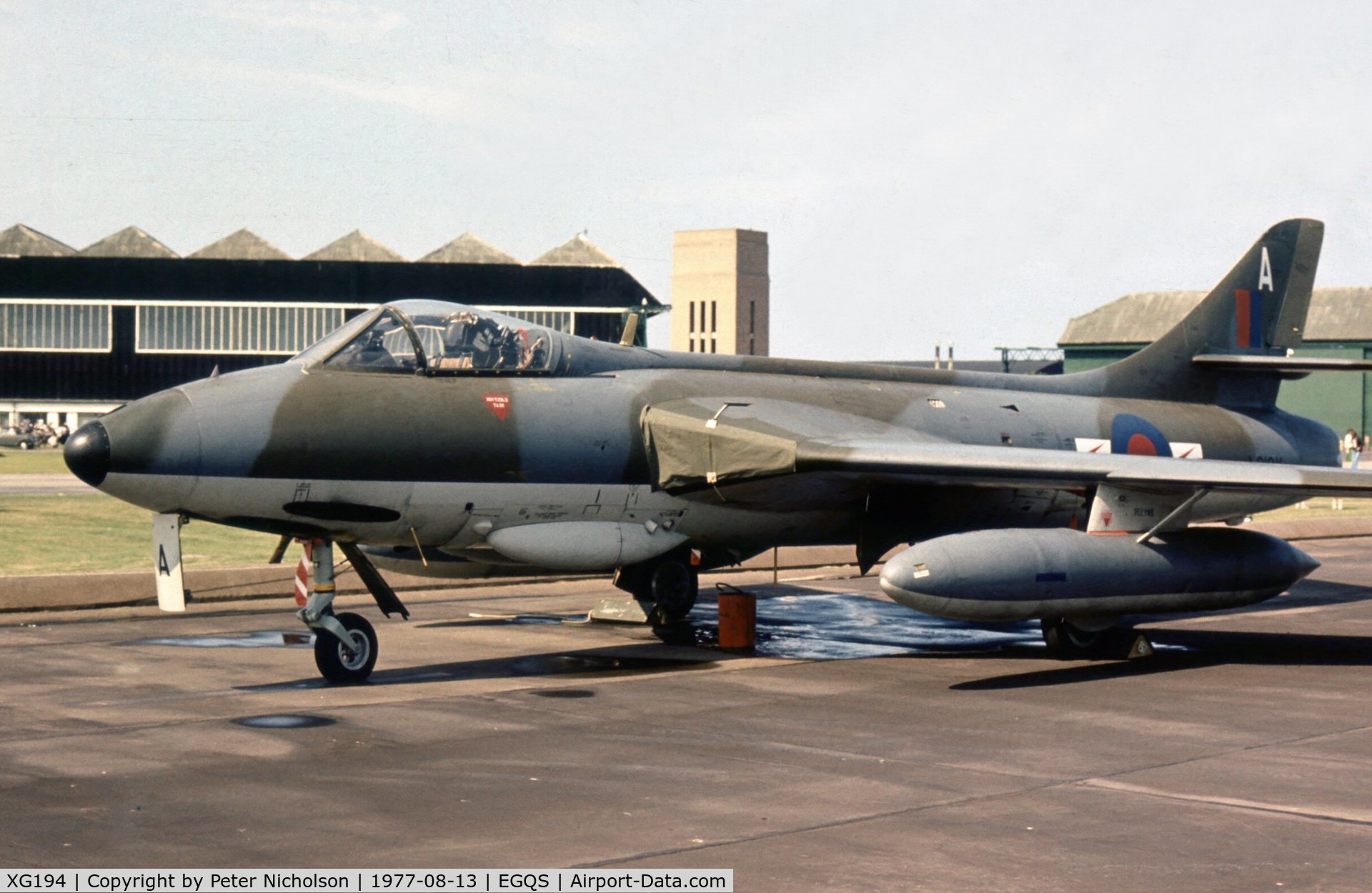 XG194, 1956 Hawker Hunter FGA.9 C/N 41H/680019, One of 79 Squadron's Hunter FGA.9s at the 1977 RAF Lossiemouth Open Day.