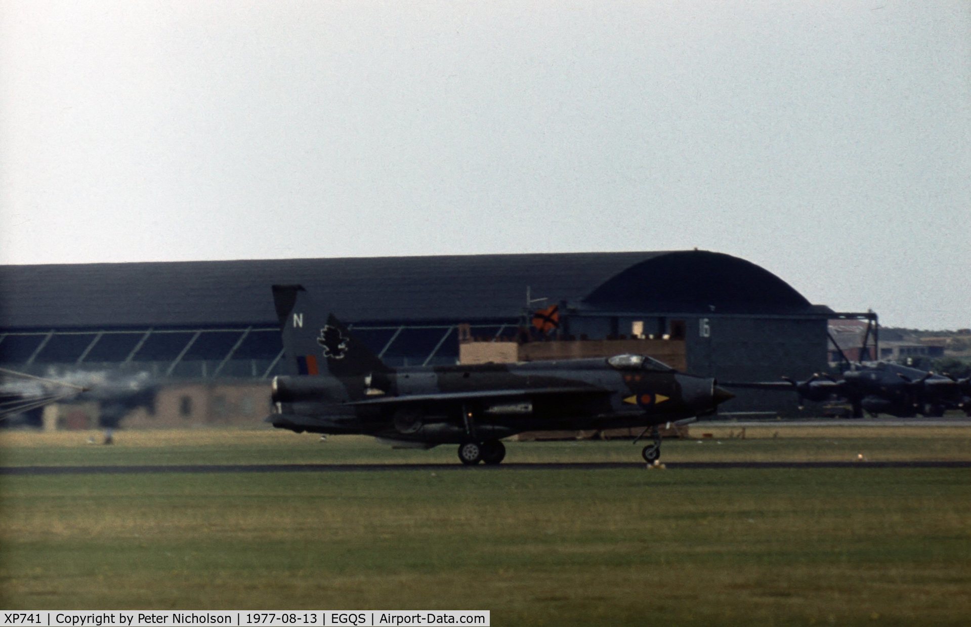 XP741, 1964 English Electric Lightning F.3 C/N 95169, Lightning F.3 of 11 Squadron landing at the 1977 RAF Lossiemouth Open Day.