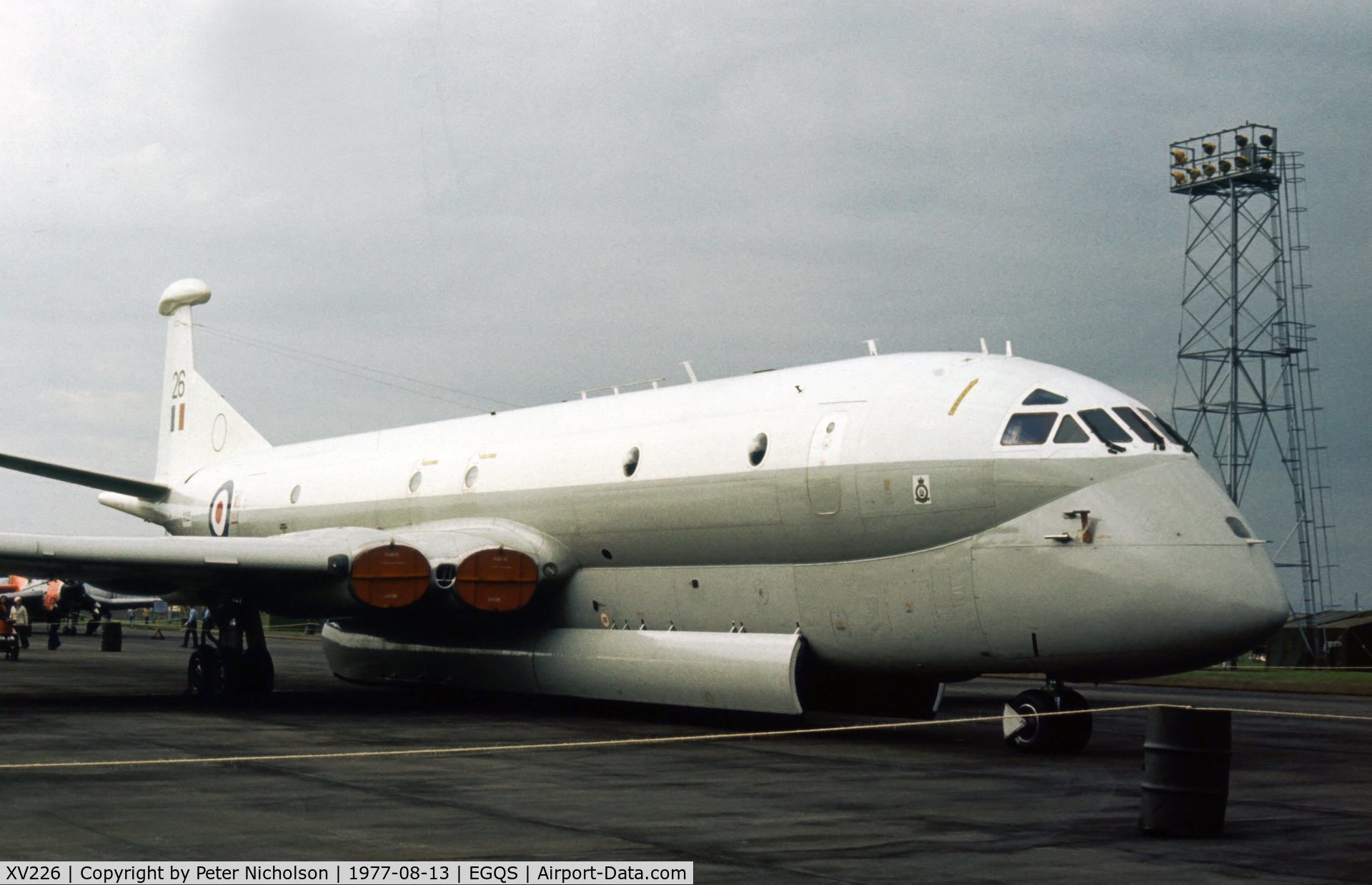XV226, 1968 Hawker Siddeley Nimrod MR.1 C/N 8001, Nimrod MR.1 in the static park at the 1977 RAF Lossiemouth Open Day.