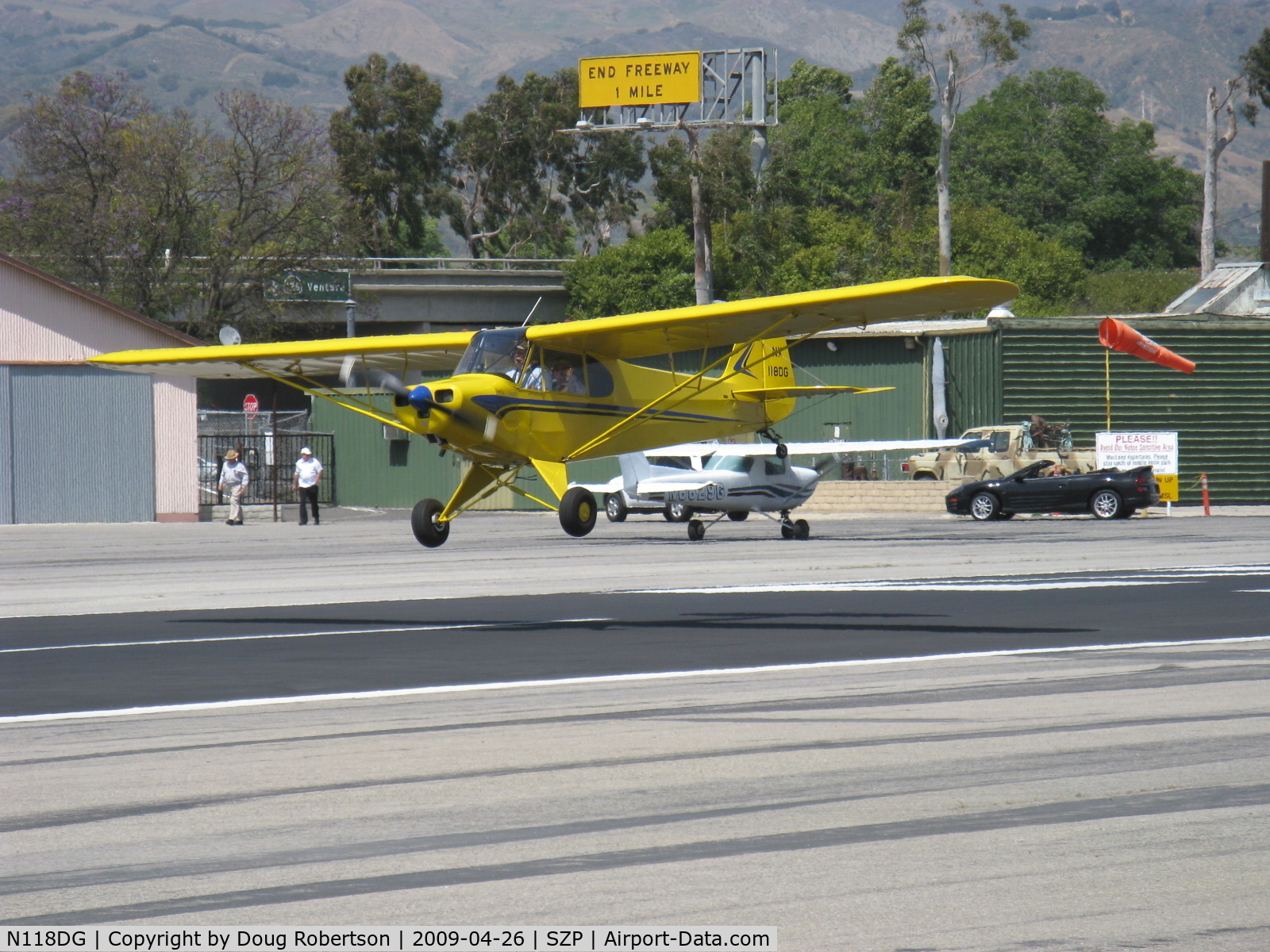 N118DG, 2008 Piper PA-18 Replica C/N 001, 2008 Ganzer XPA!8, micro vortex generators, Continental O-200 100 Hp, landing Rwy 22