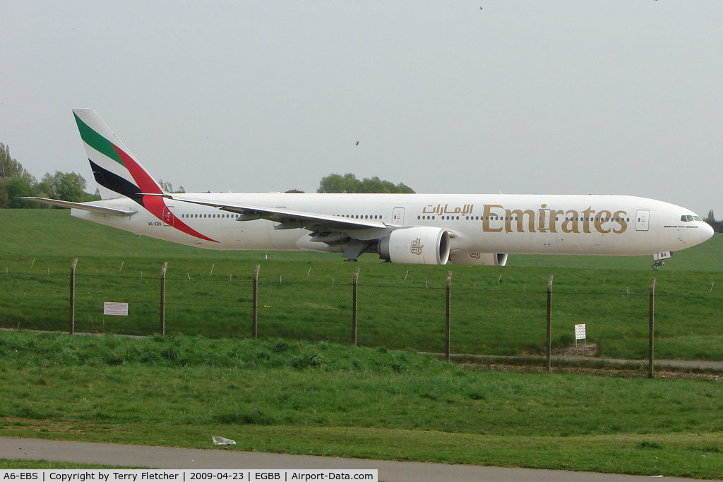 A6-EBS, 2006 Boeing 777-31H/ER C/N 32715, Emirates B777 prepares to depart BHX