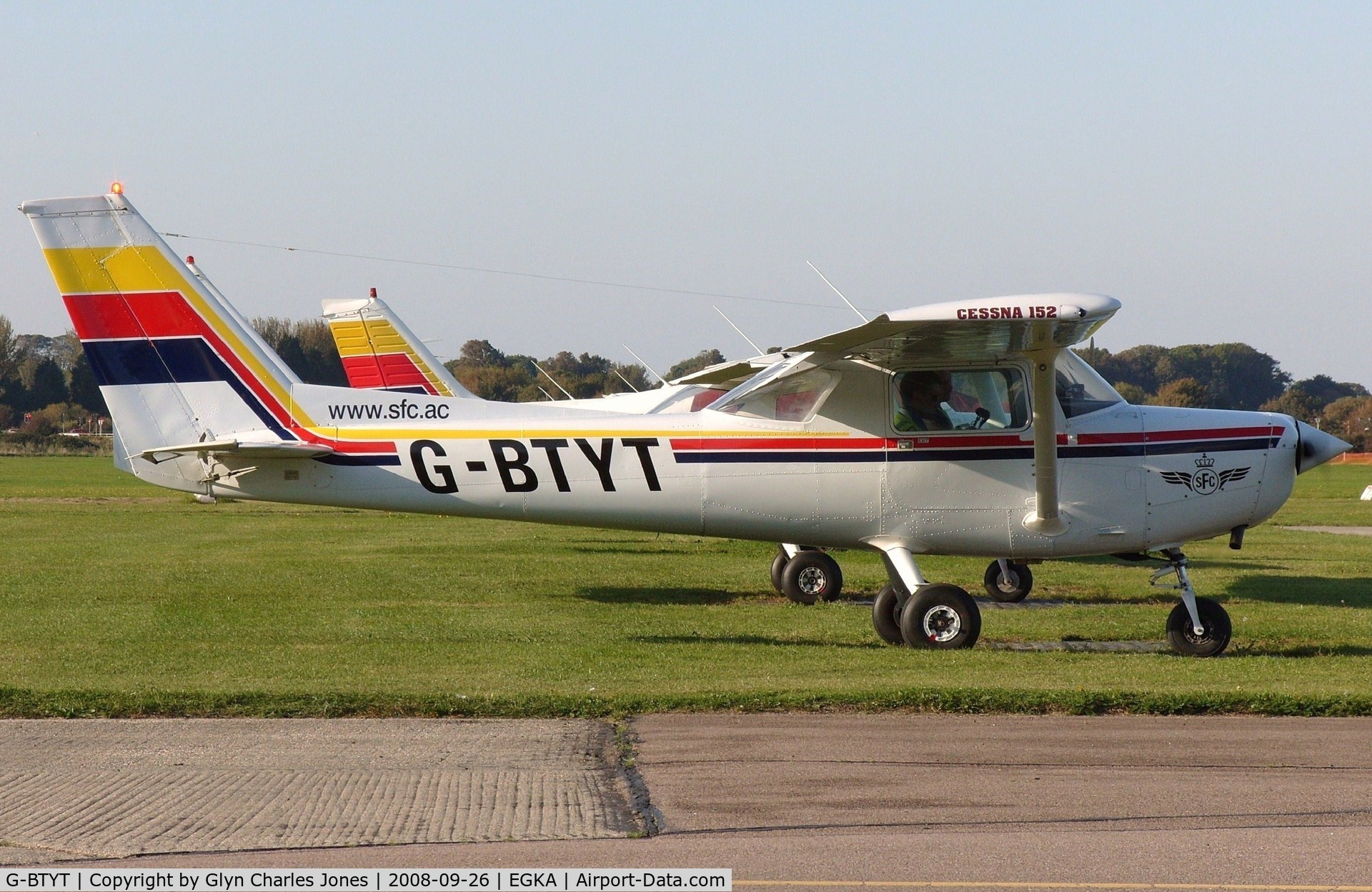 G-BTYT, 1978 Cessna 152 C/N 152-80455, Just started up after going through the preliminaries for another training flight. Previously N24931. Owned by Cristal Air Ltd. Operated by Sussex Flying Club Ltd.