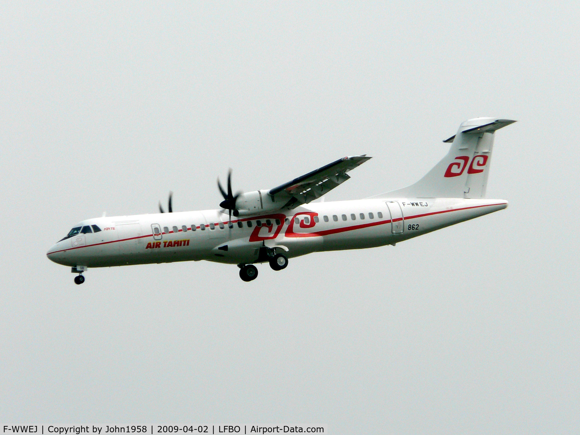 F-WWEJ, 2009 ATR 72-212A C/N 862, ATR-72, msn 862, to become F-OIQR of Air Tahiti, about to land at TLS
