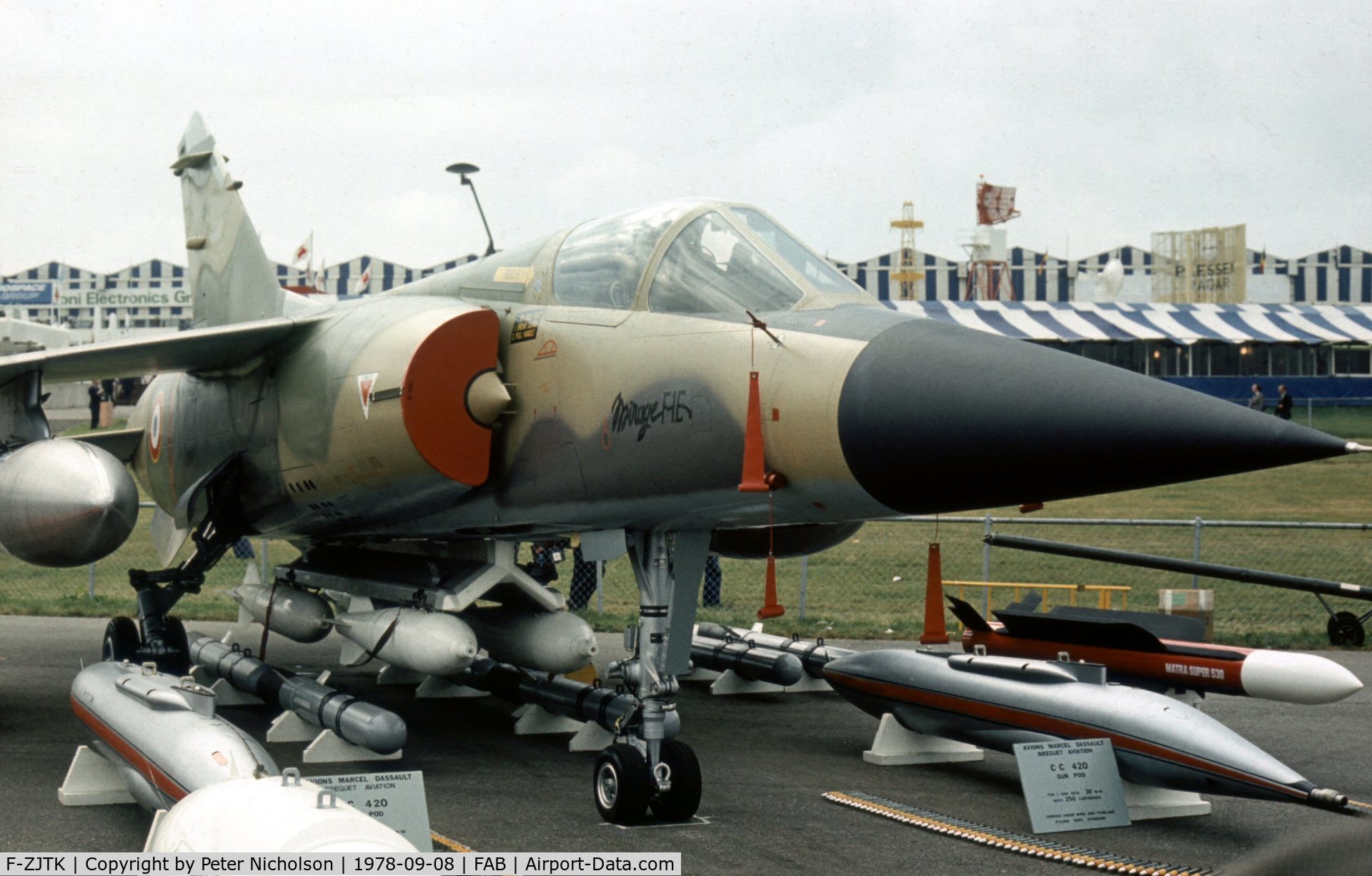 F-ZJTK, Dassault Mirage F.1E C/N 5, Mirage F.1E in the static park at the 1978 Farnborough Airshow.