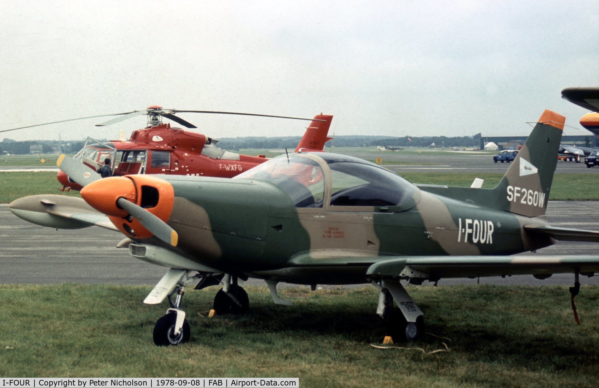 I-FOUR, SIAI-Marchetti SF-260W Warrior C/N 305/28-002, SF.260W on display at the 1978 Farnborough Airshow.