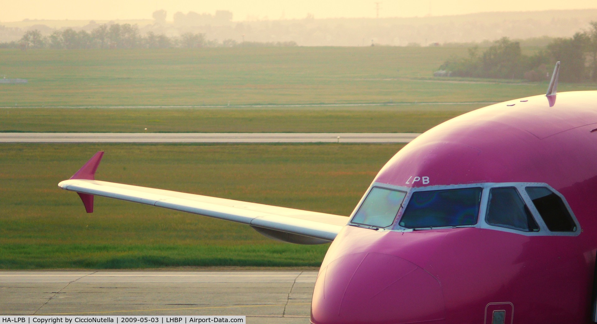 HA-LPB, 2001 Airbus A320-233 C/N 1635, Detail of an Airbus A320 of WizzAir at Budapest Airport before leaving early in the morning