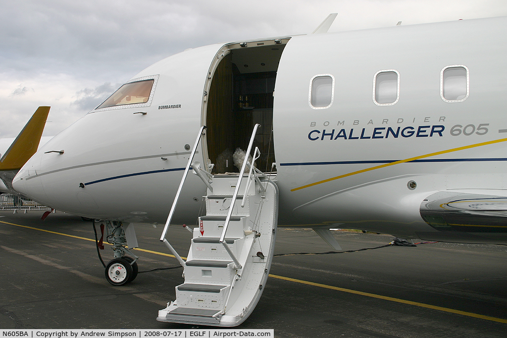 N605BA, 2007 Bombardier Challenger 605 (CL-600-2B16) C/N 5707, Farnborough Airshow 2008.
