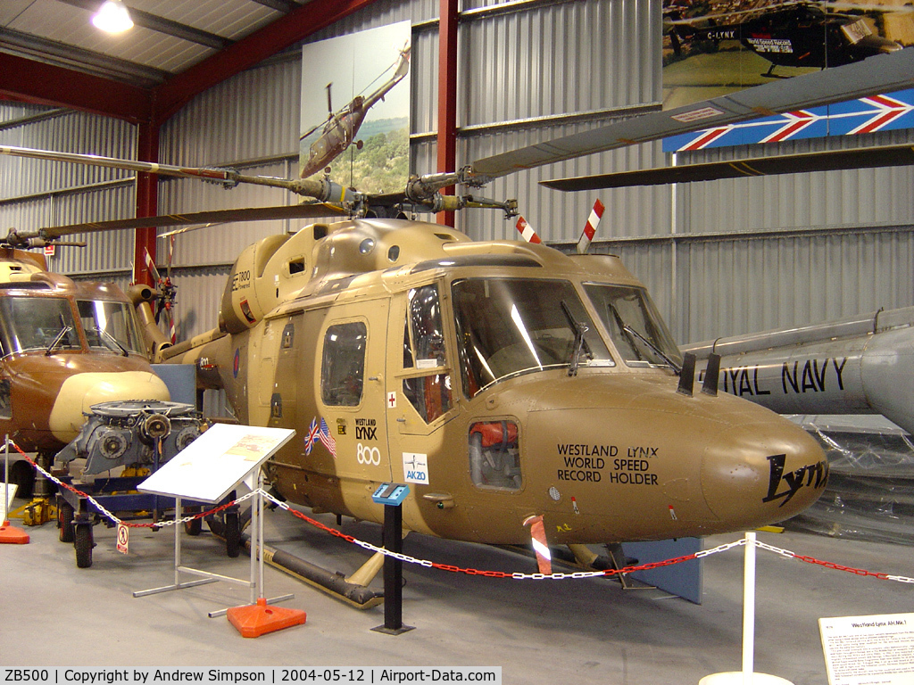 ZB500, Westland Lynx 800 C/N 102, At Weston Super-mare Helicopter Museum.
