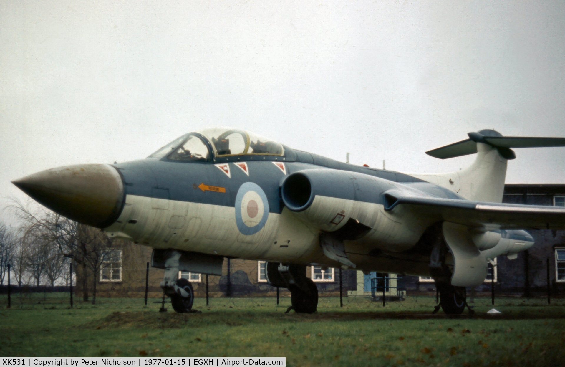 XK531, 1961 Blackburn Buccaneer S.1 C/N B3-05-60, Buccaneer S.1 XK 531 was a gate guardian at RAF Honington in January 1977.