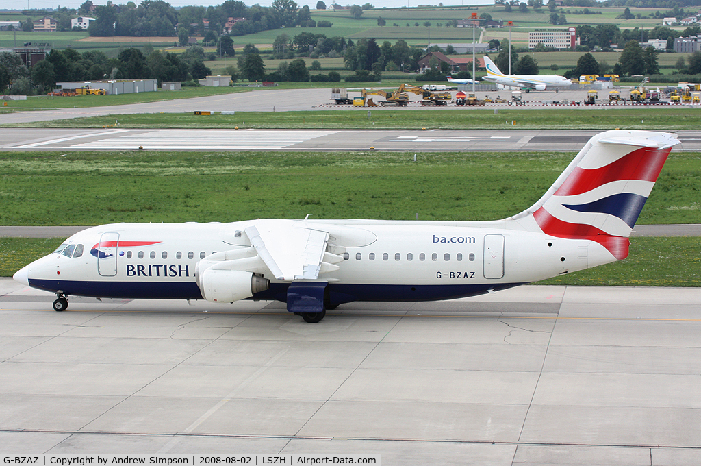 G-BZAZ, 2000 British Aerospace Avro 146-RJ100 C/N E3369, At Zurich.