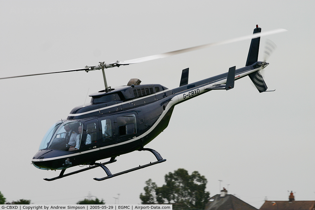 G-CBXD, 1989 Bell 206L-3 LongRanger III C/N 51328, Departing Southend.