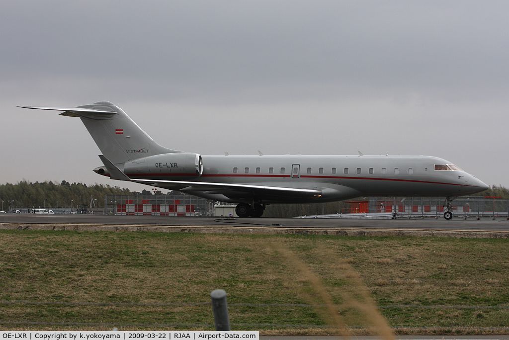 OE-LXR, 2008 Bombardier BD-700-1A10 Global Express XRS C/N 9235, First Vist to NRT  Sorry to bad Weather