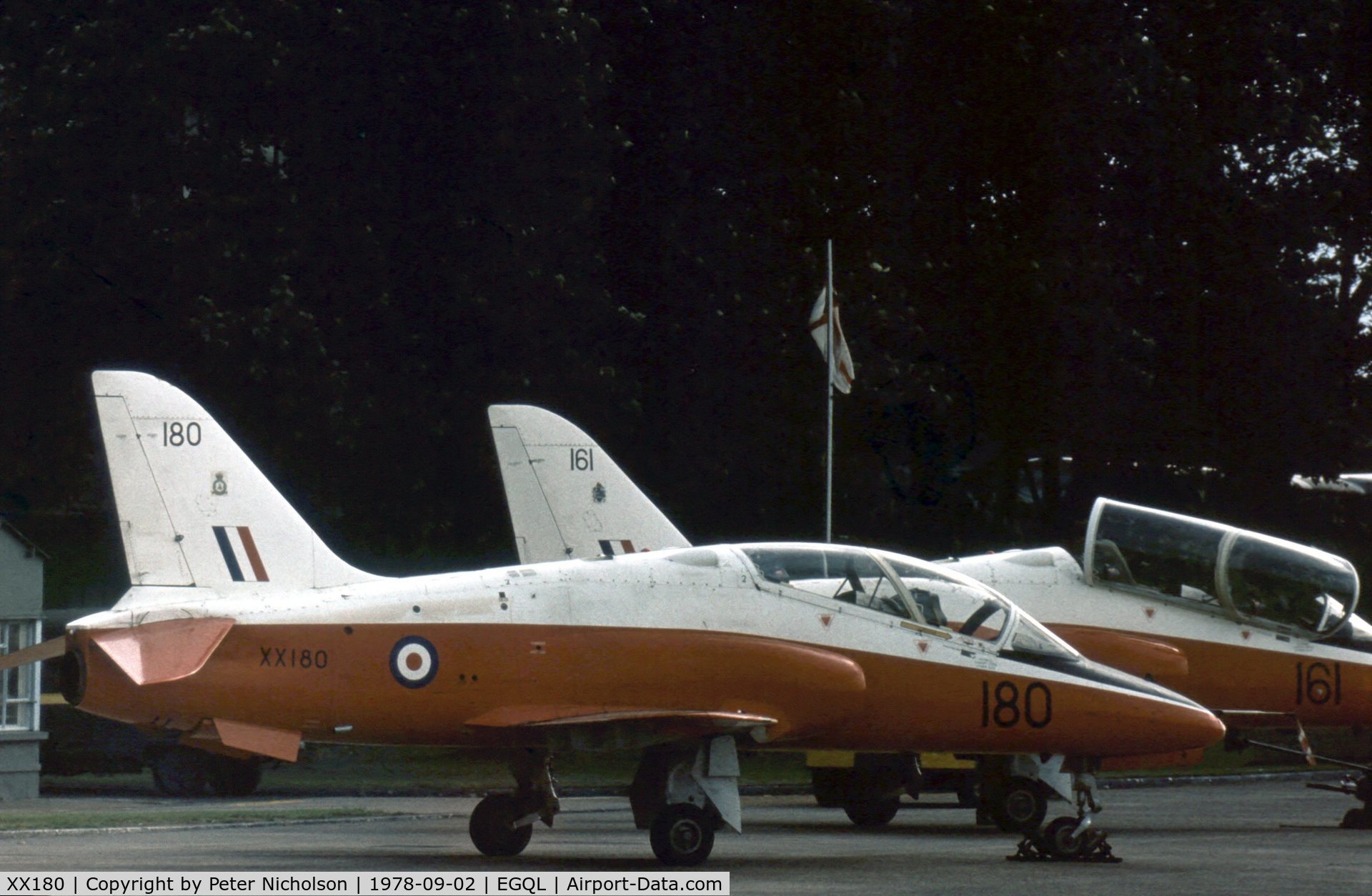XX180, 1977 Hawker Siddeley Hawk T.1 C/N 027/312027, Hawk T.1 of 4 Flying Training School on display at the 1978 Leuchars Airshow.