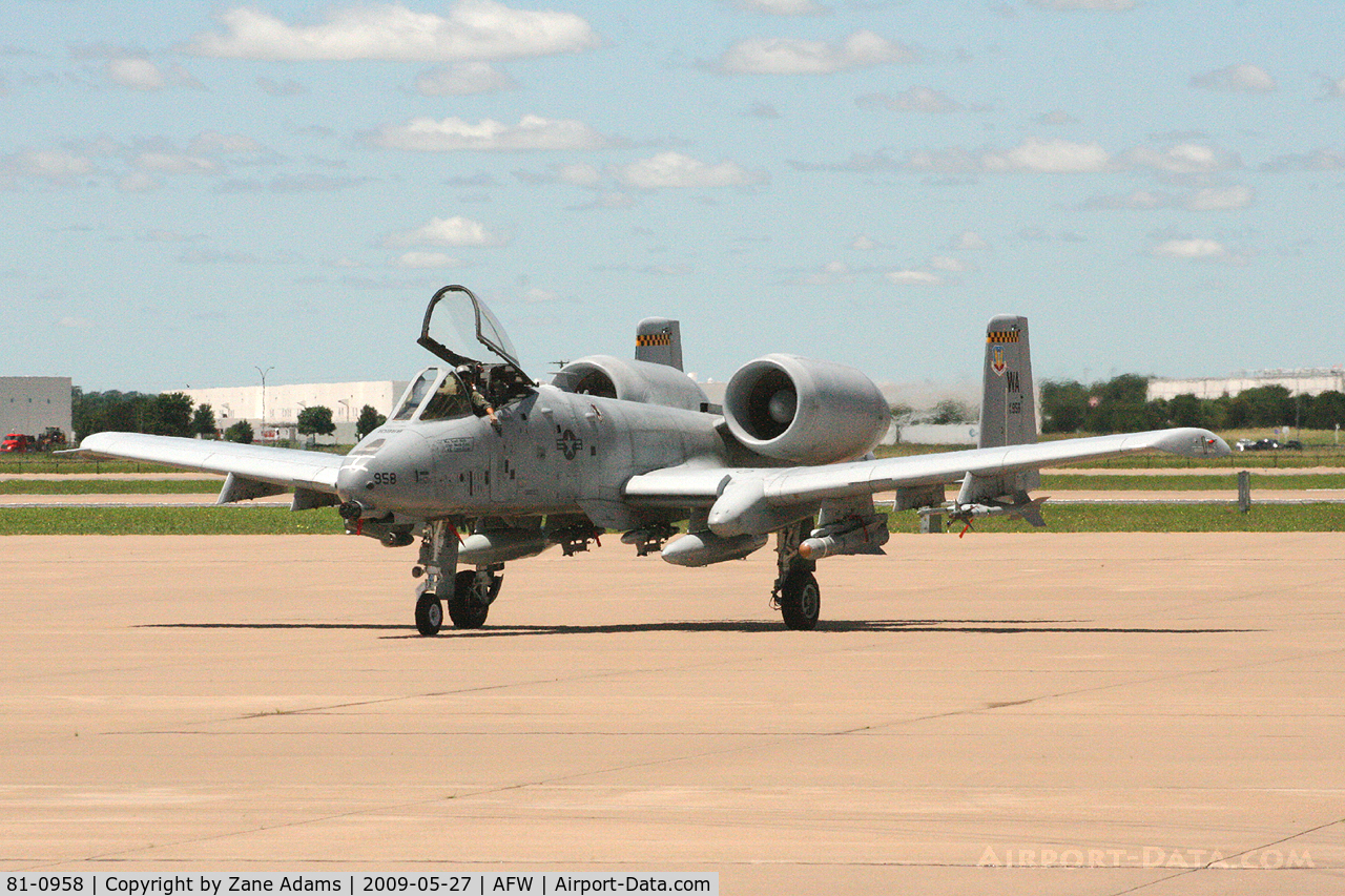 81-0958, 1981 Fairchild Republic A-10A Thunderbolt II C/N A10-0653, At Alliance, Fort Worth