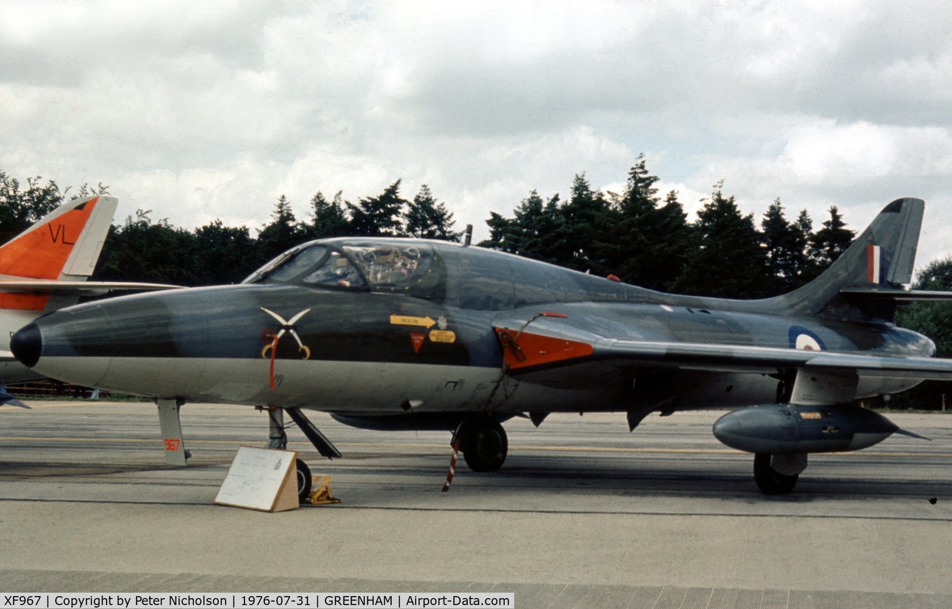 XF967, 1956 Hawker Hunter T.8B C/N HABL-003122, Hunter T.8B of 237 Operational Conversion Unit at the 1976 Intnl Air Tattoo at RAF Greenham Common.