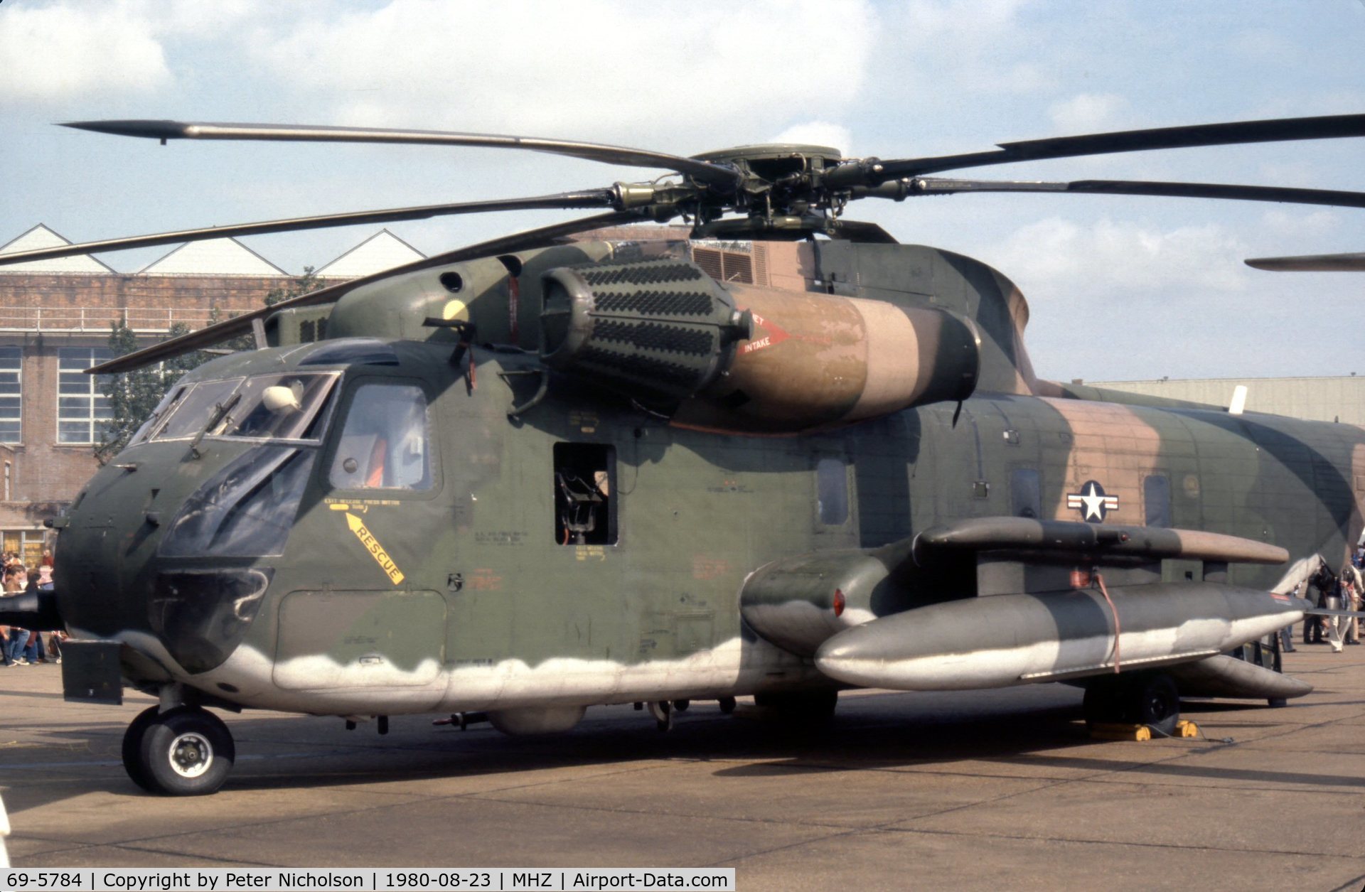 69-5784, 1969 Sikorsky HH-53C Jolly Green Giant C/N 65-232, Another view of the 67 ARRS HH-53C on display at the 1980 Mildenhall Air Fete.