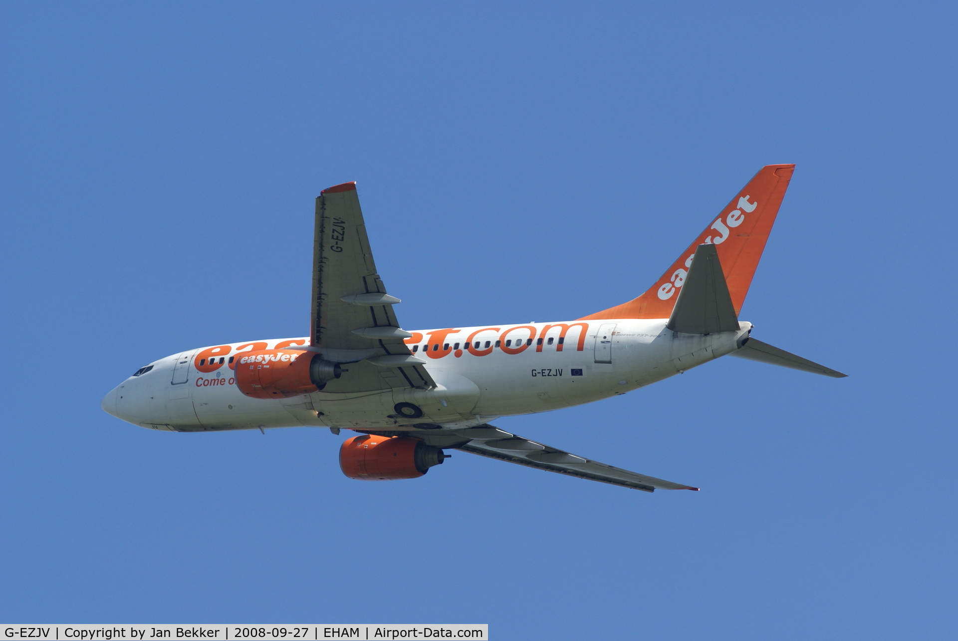 G-EZJV, 2003 Boeing 737-73V C/N 32417, Just after take off from the Polderbaan