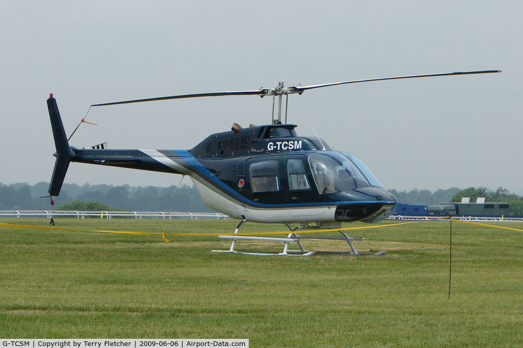 G-TCSM, 1985 Bell 206B JetRanger III C/N 3881, one of the helicopters at Epsom on 2009 Derby Day