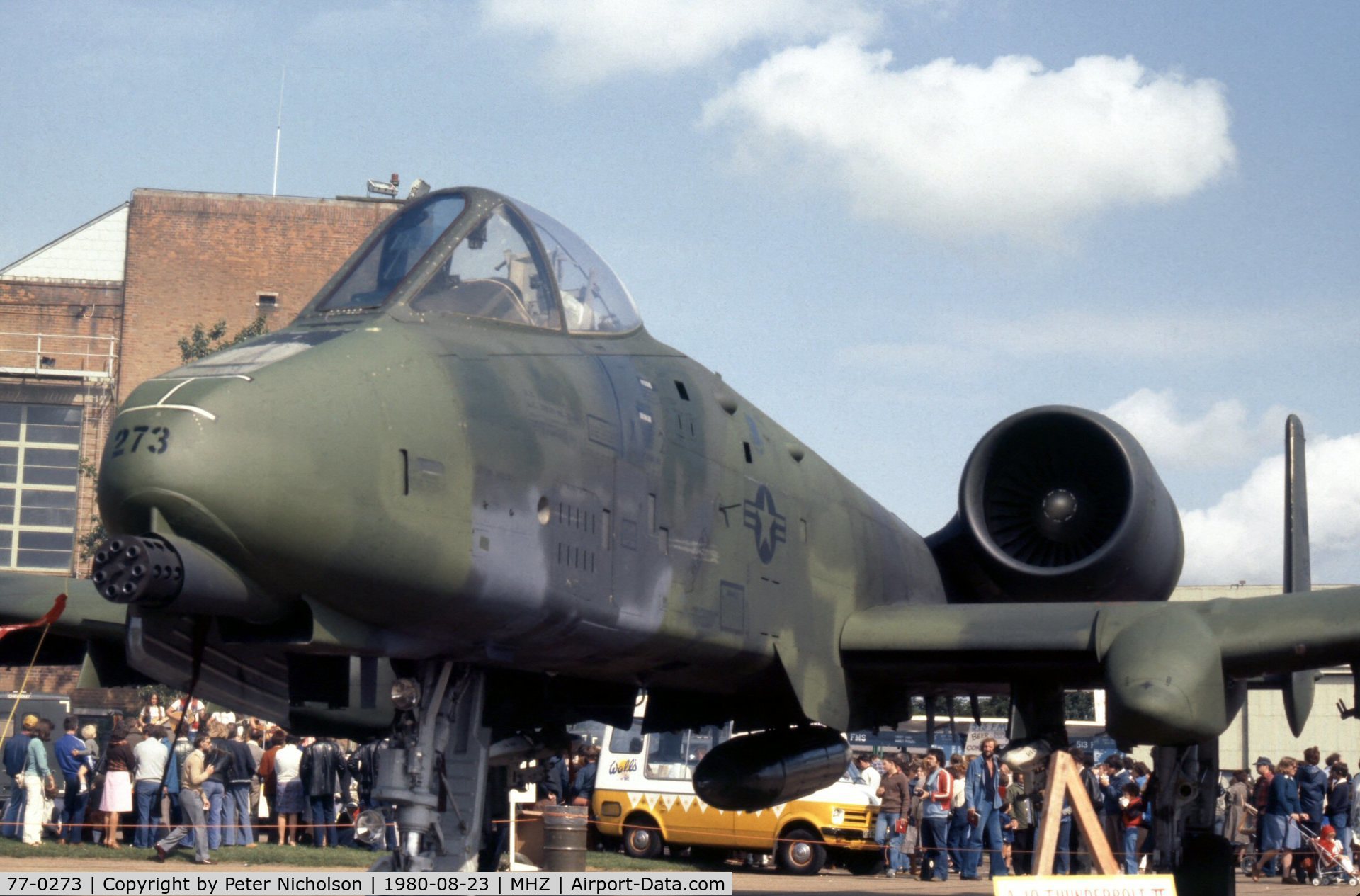 77-0273, 1977 Fairchild Republic A-10A Thunderbolt II C/N A10-0198, Another view of the 91 TFS/81 TFW Thunderbolt on display at the 1980 Mildenhall Air Fete.