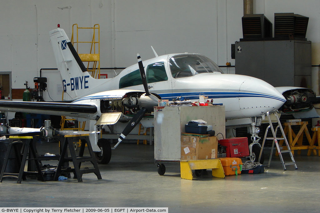 G-BWYE, 1979 Cessna 310R C/N 310R-1654, Cessna 310R on maintenance at Perth Airport in Scotland