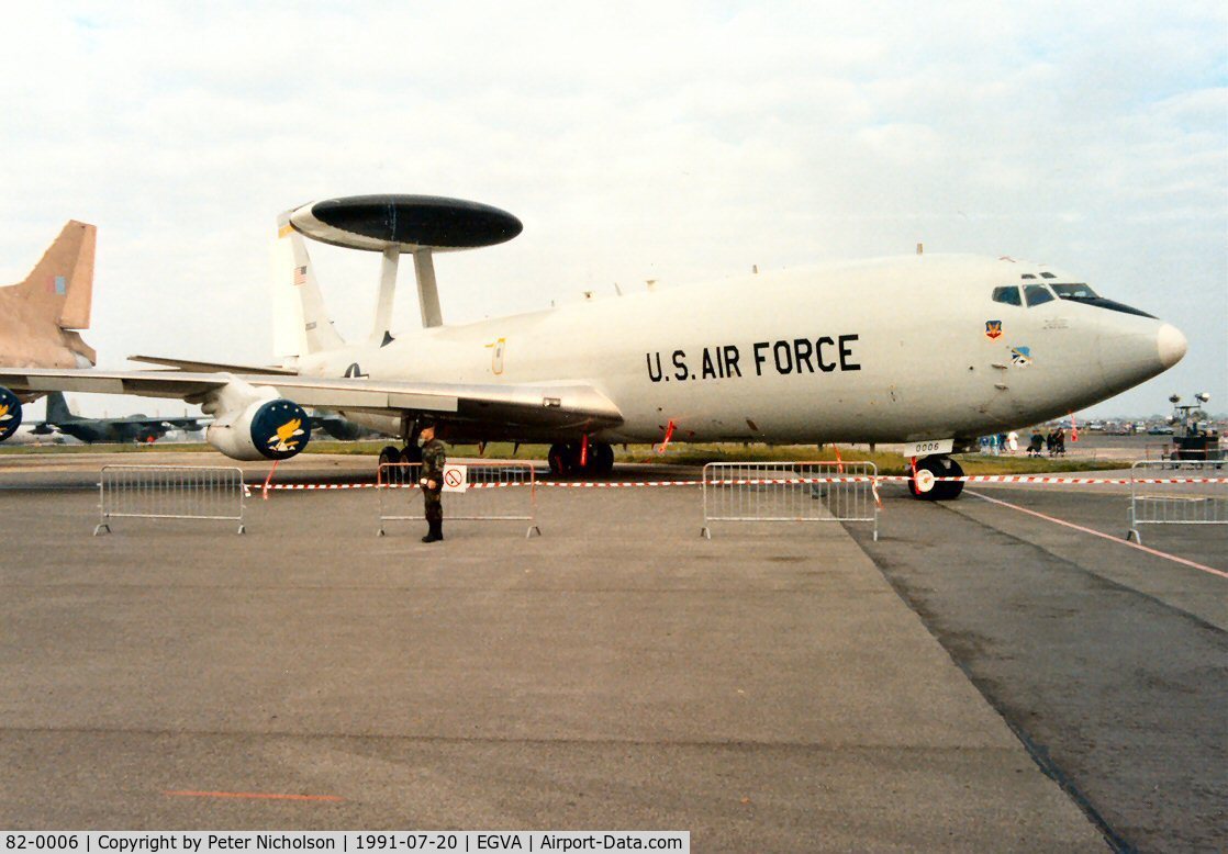 82-0006, 1982 Boeing E-3C C/N 22834, E-3C Sentry, callsign Seiko 52, of 552nd Airborne Warning & Control Wing on display at the 1991 Intnl Air Tattoo at RAF Fairford.