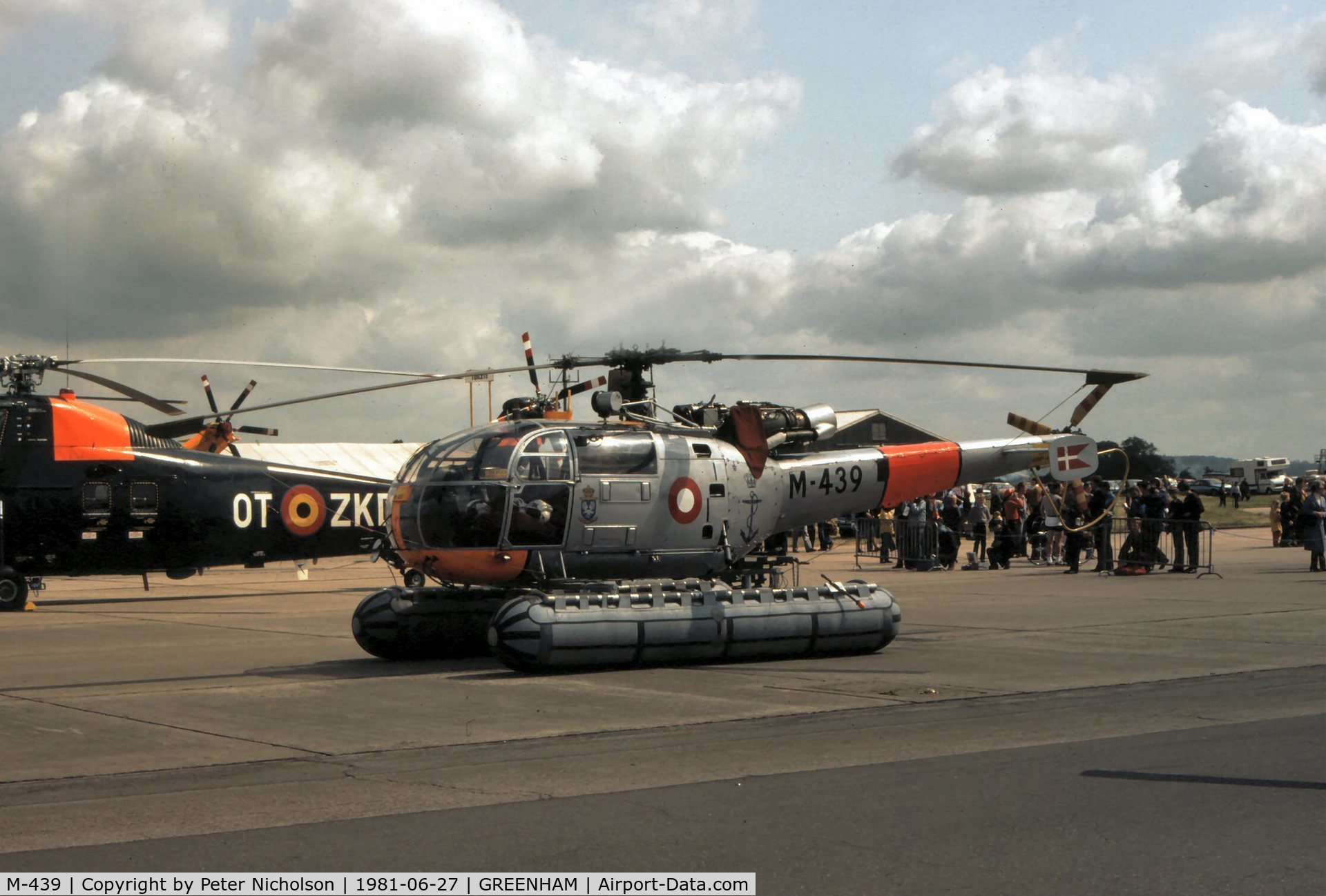 M-439, 1967 Sud SE-3160 Alouette III C/N 1439, Alouette III of Esk 722 Royal Danish Air Force on display at the 1981 Intnl Air Tattoo at RAF Greenham Common.