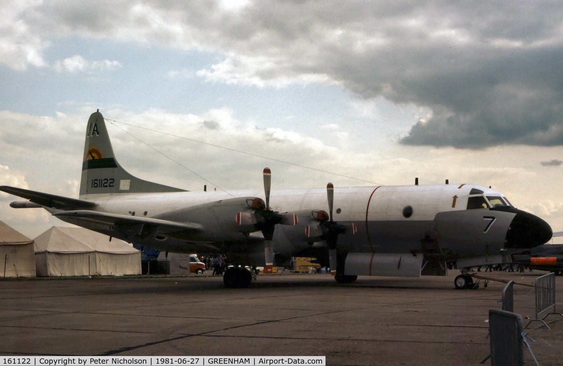 161122, 1980 Lockheed P-3C Orion C/N 285A-5701, P-3C Orion of Squadron VX-1 Air Test and Evaluation Squadron from NAS Patuxent River, Maryland on display at the 1981 Intnl Air Tattoo at RAF Greenham Common.