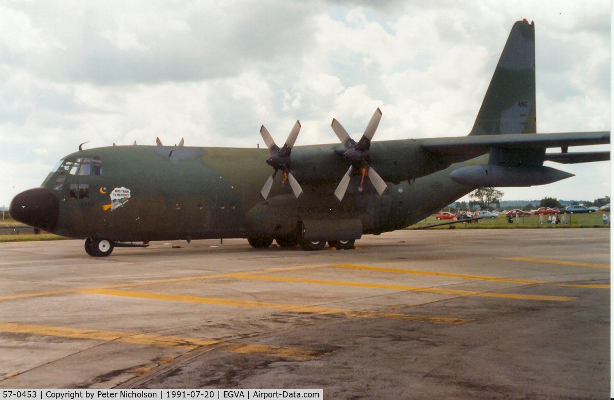 57-0453, 1957 Lockheed C-130A Hercules C/N 182-3160, C-130A Hercules of 155 Tactical Airlift Squadron Tennessee ANG on display at the 1991 Intnl Air Tattoo at RAF Fairford.