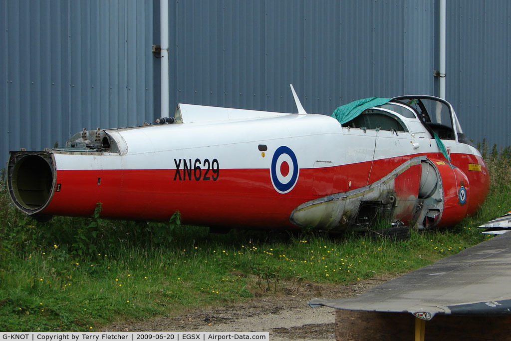 G-KNOT, 1961 Hunting P-84 Jet Provost T.3A C/N PAC/W/13893, Dismantled Provost  XN 629 at North Weald on 2009 Air Britain Fly-in Day 1