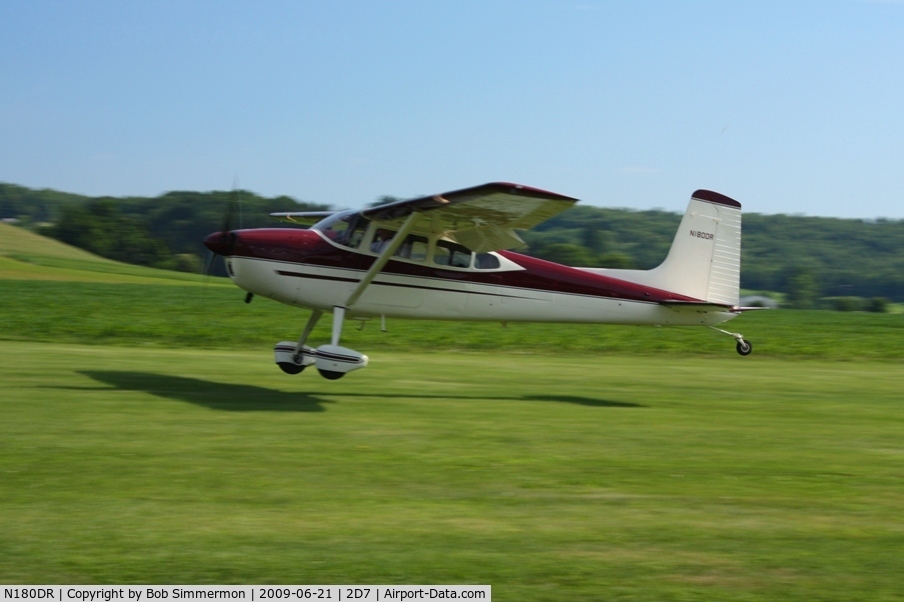 N180DR, Cessna 180H Skywagon C/N 18051762, Landing on 28 at the Beach City, Ohio Father's Day fly-in.