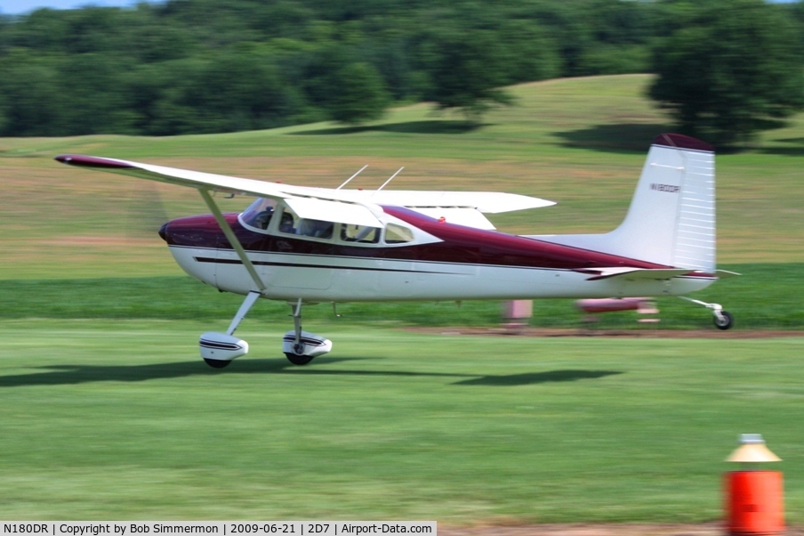 N180DR, Cessna 180H Skywagon C/N 18051762, Landing on 28 at the Beach City, Ohio Father's Day fly-in.