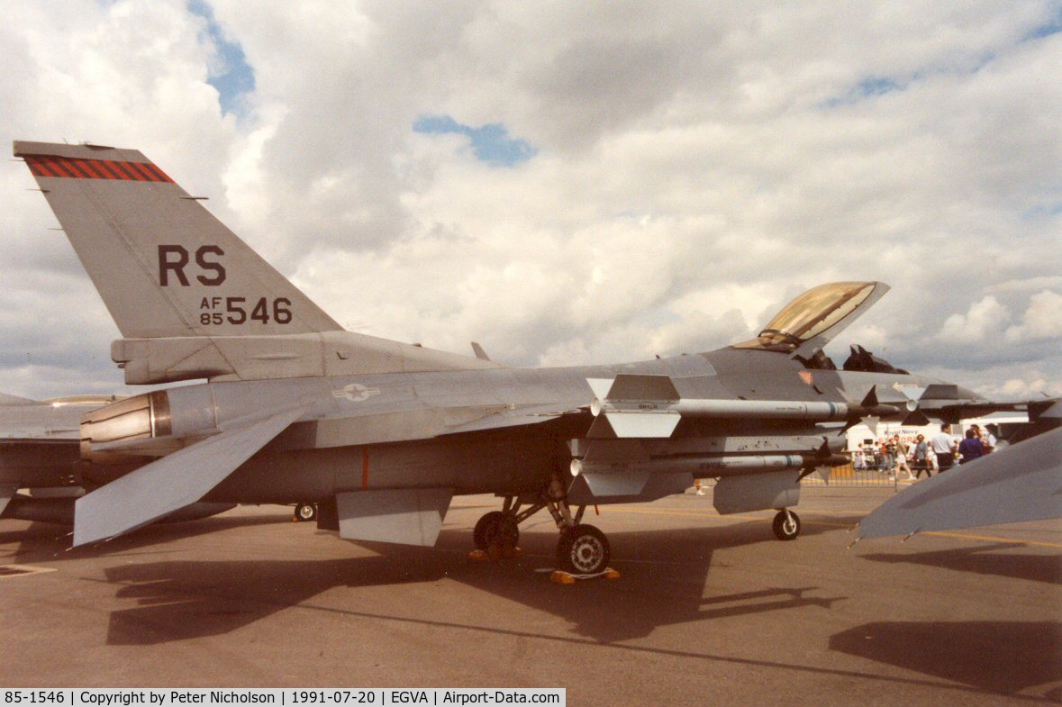 85-1546, 1985 General Dynamics F-16C Fighting Falcon C/N 5C-288, F-16C Falcon of 526th Tactical Fighter Squadron/86th Tactical Fighter Wing at the 1991 Intnl Air Tattoo at RAF Fairford.