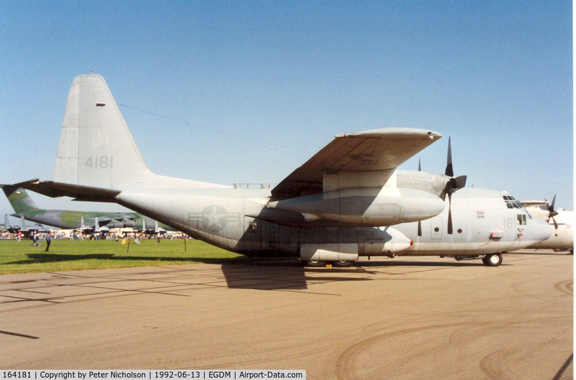 164181, 1988 Lockheed KC-130T Hercules C/N 382-5176, KC-130T Hercules of Marine Aerial Refueller Transport Squadron VMGR-452 based at Stewart ANG Base, New York at the 1992 Air Tattoo Intnl at Boscombe Down.