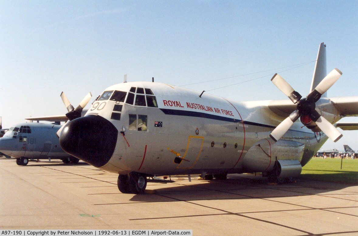 A97-190, 1965 Lockheed C-130E Hercules C/N 382-4190, C-130E Hercules of 37 Squadron Royal Australian Air Force at the 1992 Air Tattoo Intnl at Boscombe Down.