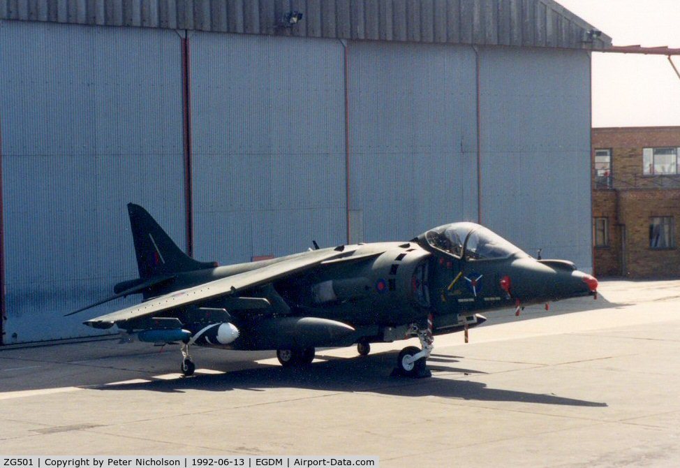ZG501, 1990 British Aerospace Harrier GR.7 C/N P72, Harrier GR.7 of the Strike Attack Operational Evaluation Unit at the 1992 Air Tattoo Intnl at Boscombe Down.