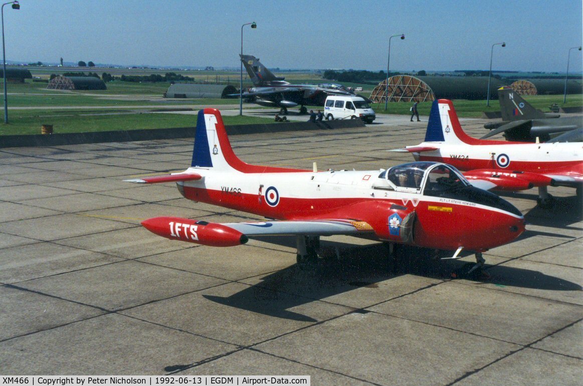 XM466, 1960 Hunting P-84 Jet Provost T.3A C/N PAC/W/9274, Jet Provost T.3A, callsign Blade, of 1 Flying Training School at the 1992 Air Tattoo Intnl at Boscombe Down.