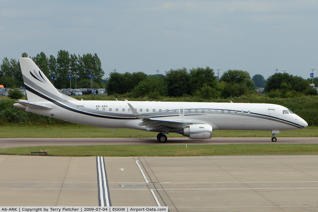 A6-ARK, 2007 Embraer ERJ-190-100ECJ Lineage 1000 C/N 19000109, An Embraer 190 Business Jet at Luton