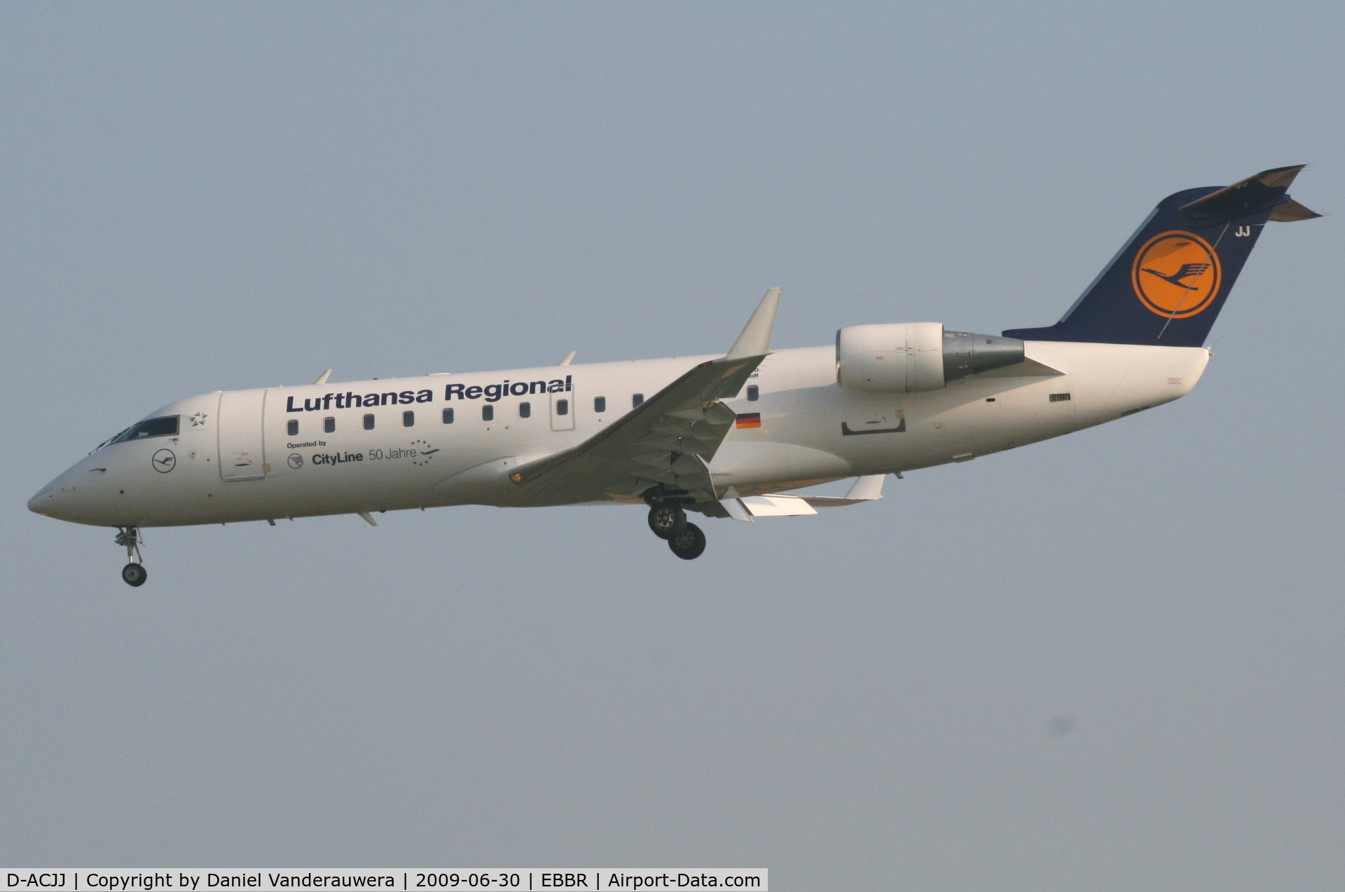 D-ACJJ, 1998 Canadair CRJ-100LR (CL-600-2B19) C/N 7298, descending to rwy 25L - 50 years with CityLine