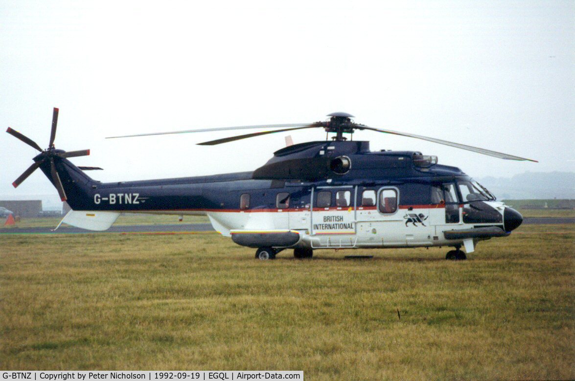 G-BTNZ, 1991 Aerospatiale AS-332L-1 Super Puma C/N 2351, This Super Puma of British International Helicopters attended the 1992 Leuchars Airshow.