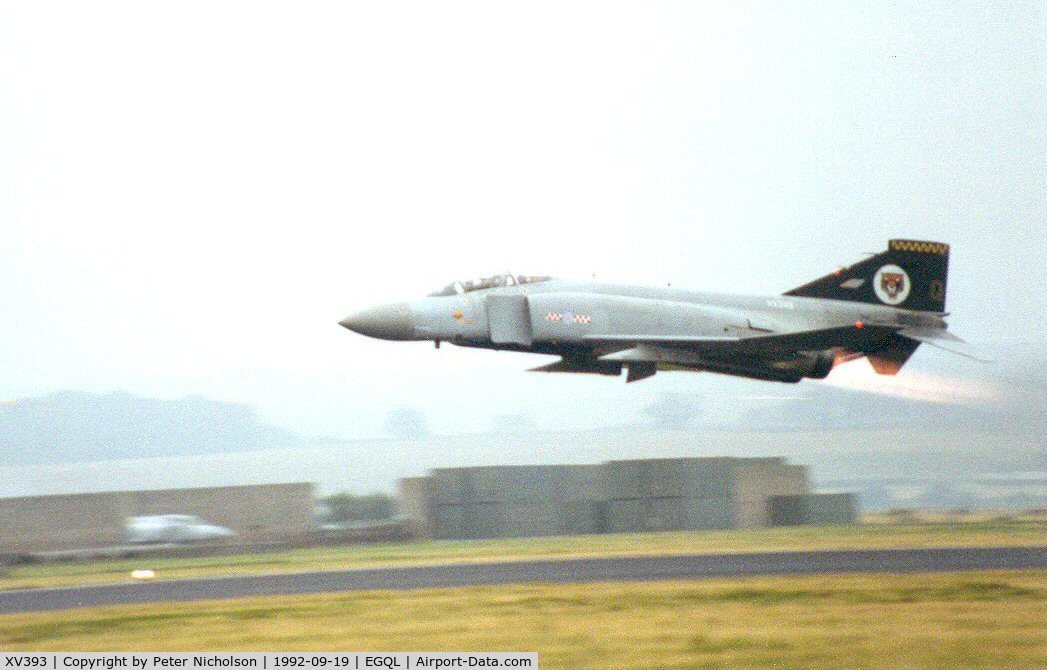 XV393, 1968 McDonnell Douglas Phantom FGR2 C/N 2791/9223, Phantom FGR.2 of 74 Squadron blasts off at the 1992 Leuchars Airshow.