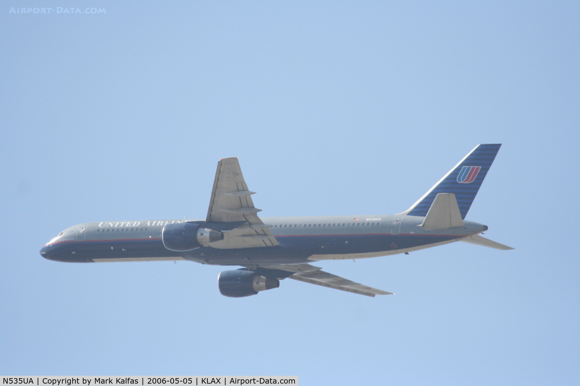 N535UA, 1991 Boeing 757-222 C/N 25130, United Airlines Boeing 757-222, N535UA departs KLAX RWY 25R