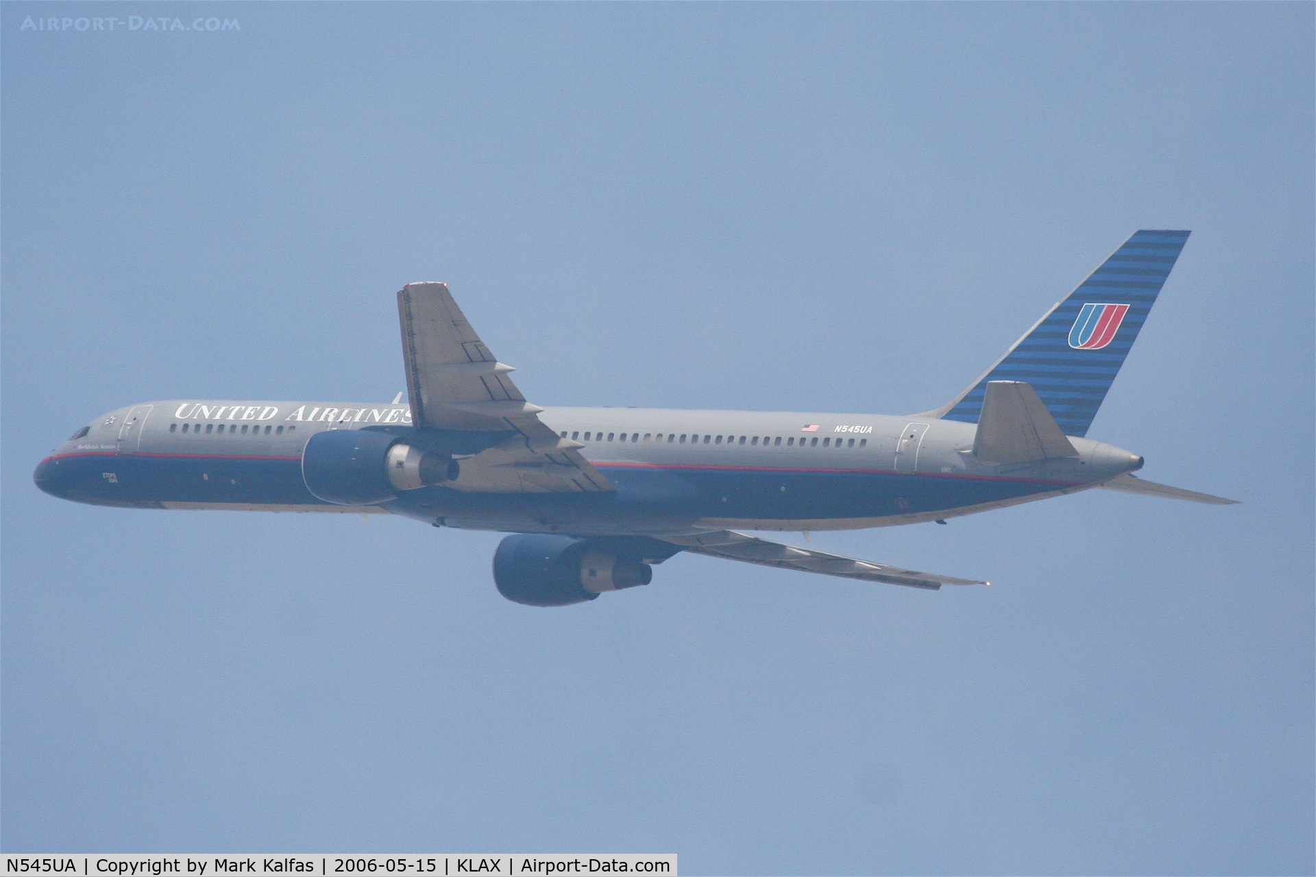 N545UA, 1991 Boeing 757-222 C/N 25323, United Airlines Boeing 757-222, N545UA departs KLAX RWY 25R
