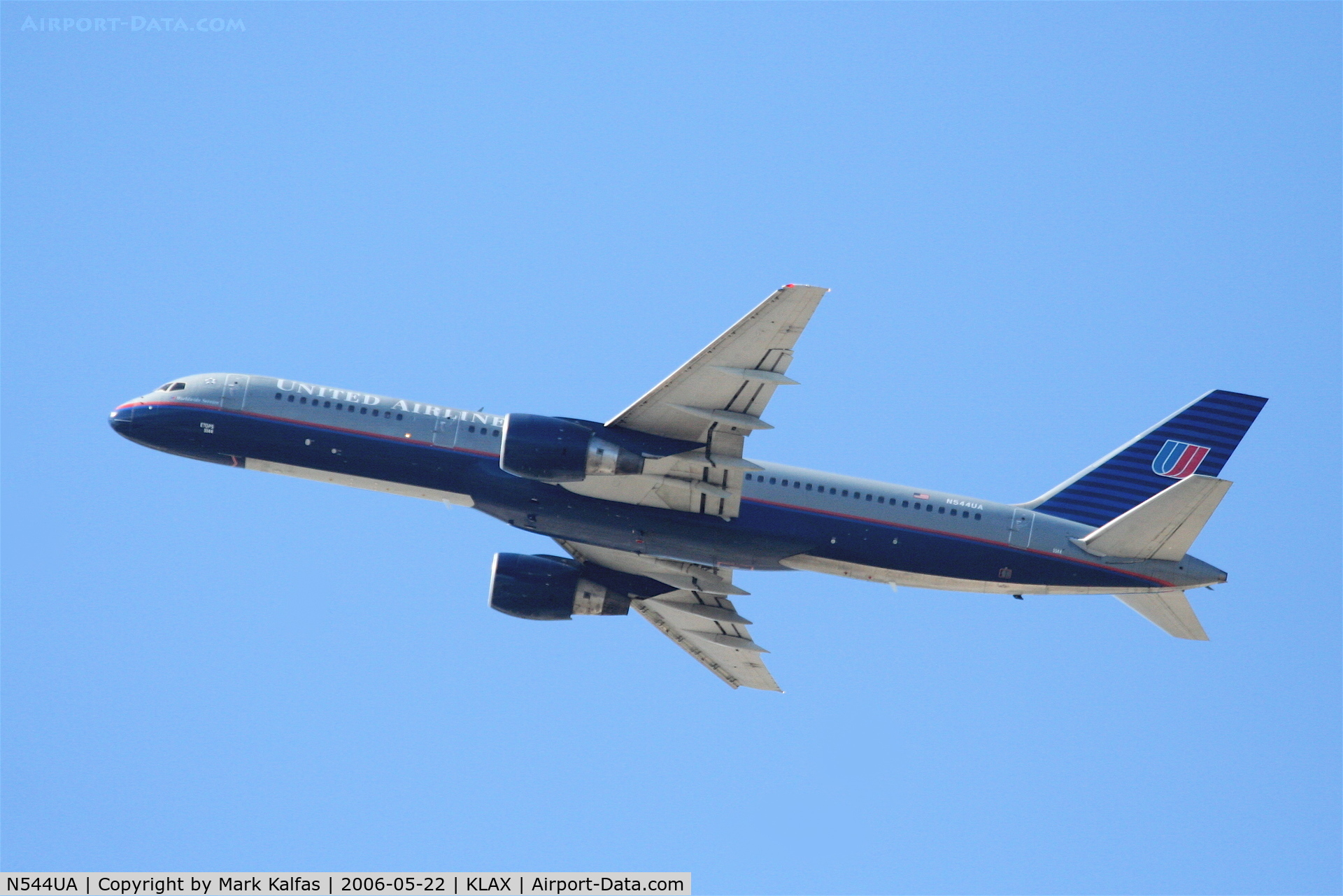 N544UA, 1991 Boeing 757-222 C/N 25322, United Airlines Boeing 757-222, N544UA departs KLAX RWY 25R