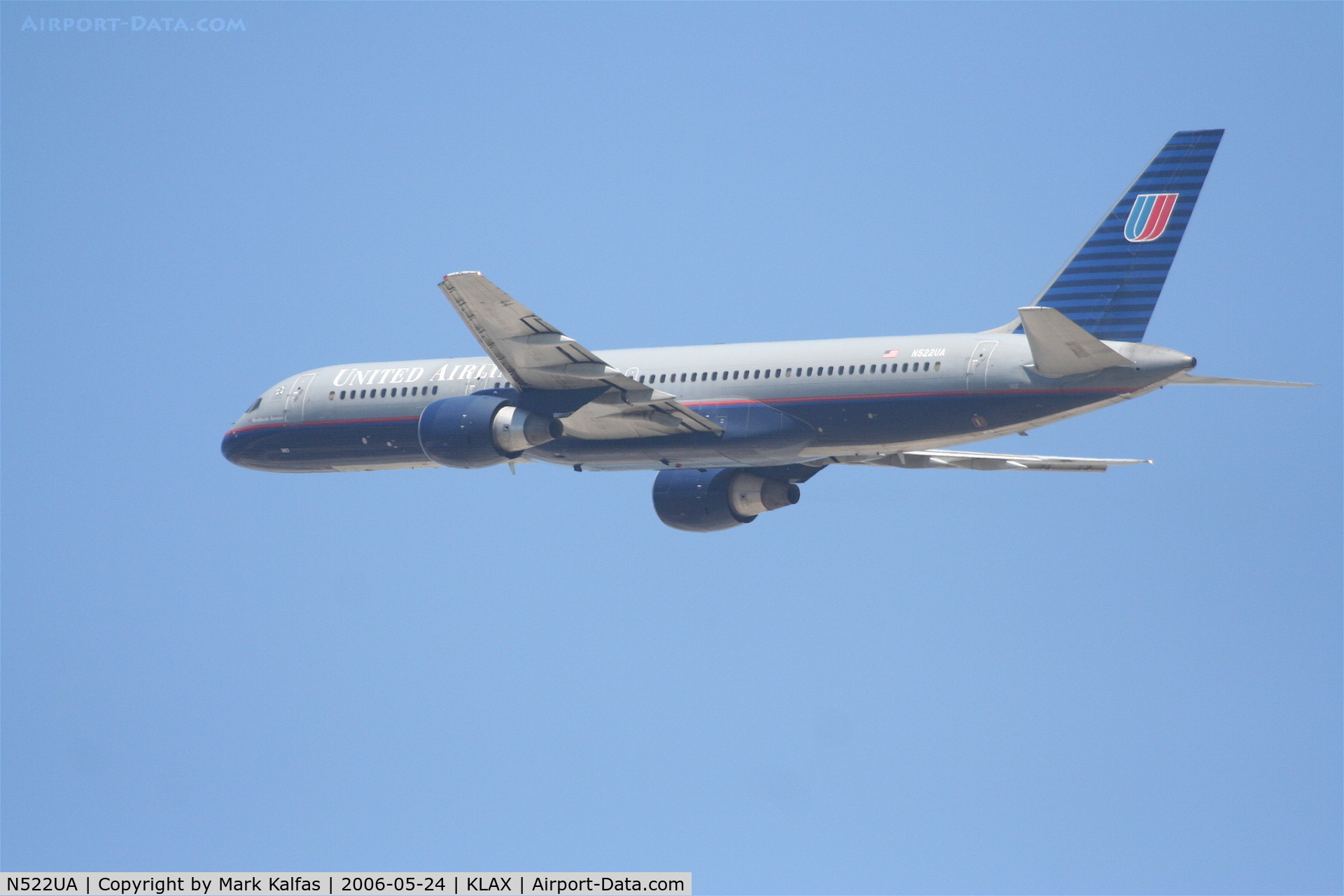 N522UA, 1990 Boeing 757-222 C/N 24931, United Airlines Boeing 757-222, N522UA departs KLAX RWY 25R