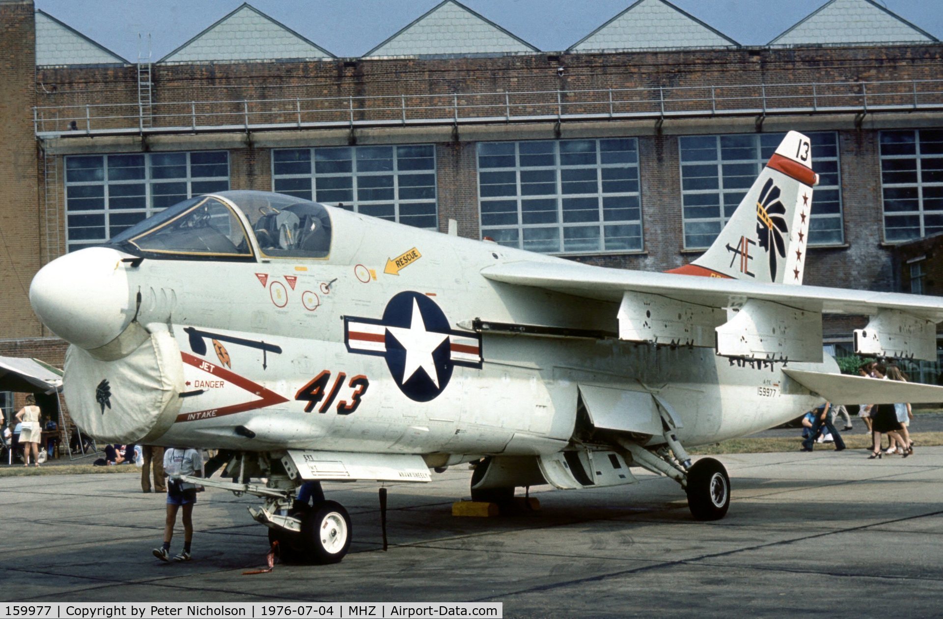 159977, LTV A-7E Corsair II C/N E-481, A-7E Corsair of Attack Squadron VA-87 aboard USS America at the 1976 Mildenhall Air Fete.