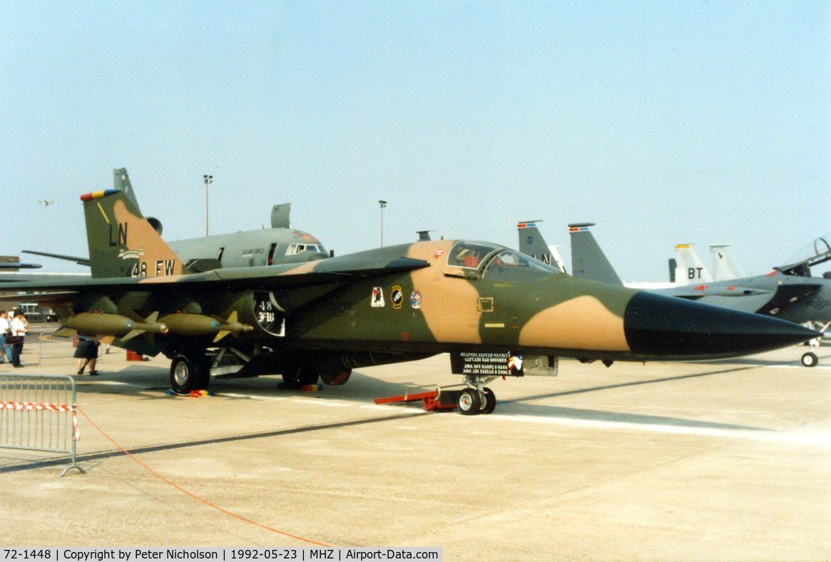 72-1448, 1972 General Dynamics F-111F Aardvark C/N E2-78, F-111F of 494nd Fighter Squadron/48th Fighter Wing at the 1992 Mildenhall Air Fete.